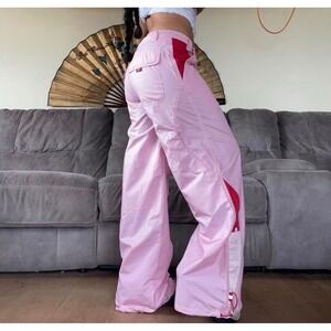 Vintage Pink caffeine Wide Leg Cargo Pants Y2K Baggy Bungee